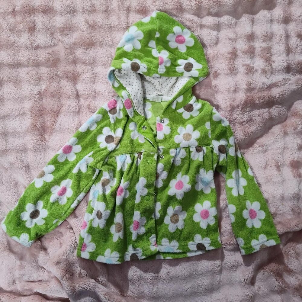 Green floral fleece shirt with hood snap front toddler girl 24 months